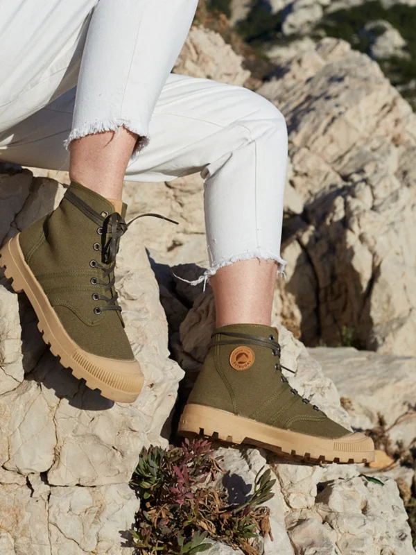 Outlet -Chaussures Paris Boutique authentique toile vert militaire femme
